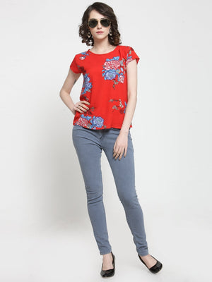 ZARVEY Casual Regular Sleeve Printed Women Red Top