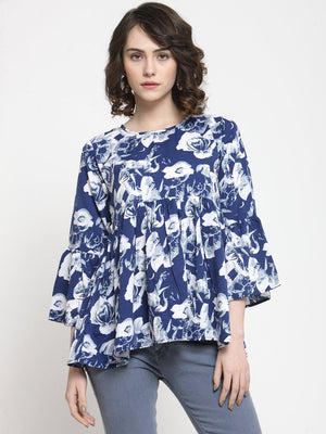ZARVEY Casual Bell Sleeve Printed Women Multicolor Top