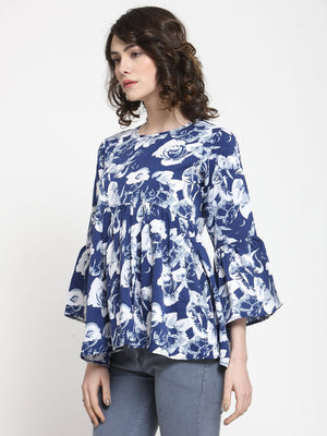 ZARVEY Casual Bell Sleeve Printed Women Multicolor Top