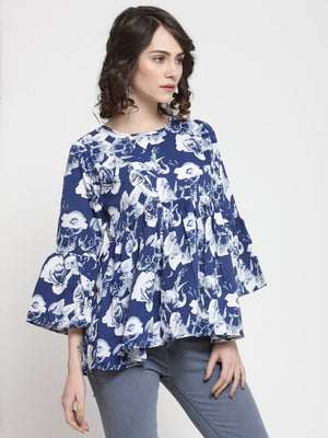 ZARVEY Casual Bell Sleeve Printed Women Multicolor Top