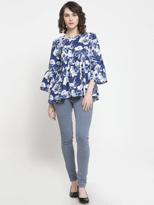 ZARVEY Casual Bell Sleeve Printed Women Multicolor Top