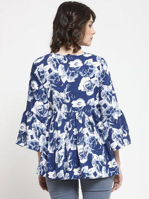ZARVEY Casual Bell Sleeve Printed Women Multicolor Top