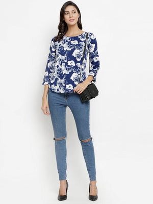 ZARVEY Casual 3/4 Sleeve Floral Print Women Multicolor Top