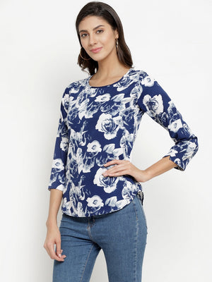 ZARVEY Casual 3/4 Sleeve Floral Print Women Multicolor Top