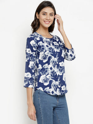 ZARVEY Casual 3/4 Sleeve Floral Print Women Multicolor Top