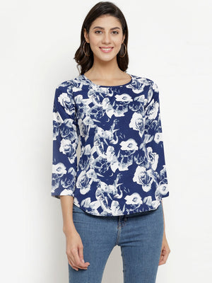 ZARVEY Casual 3/4 Sleeve Floral Print Women Multicolor Top