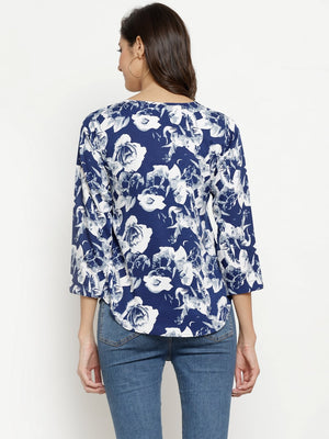 ZARVEY Casual 3/4 Sleeve Floral Print Women Multicolor Top