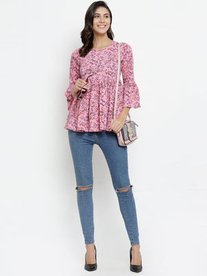 ZARVEY Casual Bell Sleeve Floral Print Women Multicolor Top