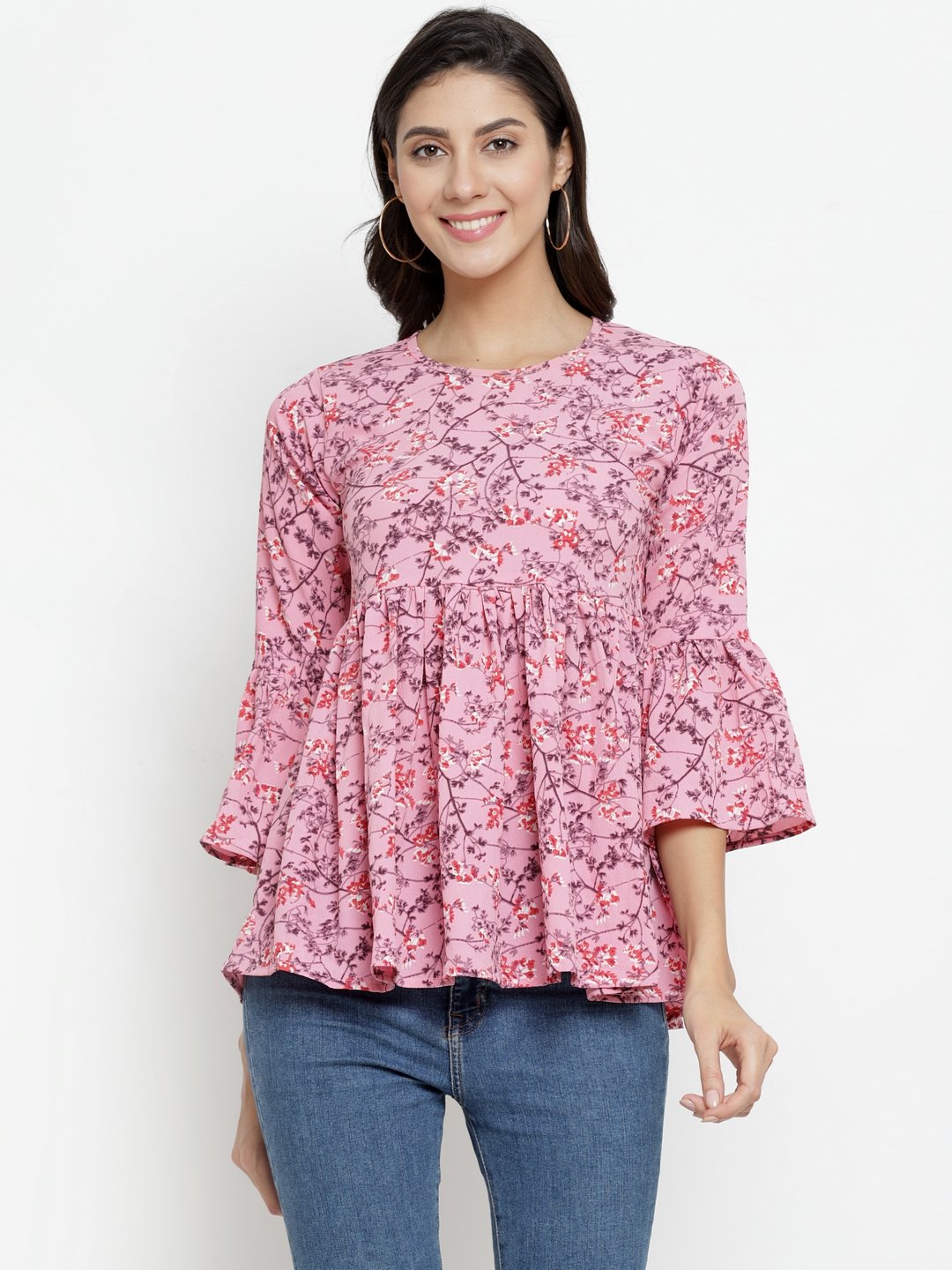 ZARVEY Casual Bell Sleeve Floral Print Women Multicolor Top