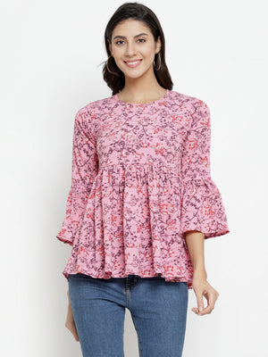ZARVEY Casual Bell Sleeve Floral Print Women Multicolor Top
