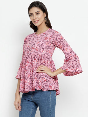 ZARVEY Casual Bell Sleeve Floral Print Women Multicolor Top