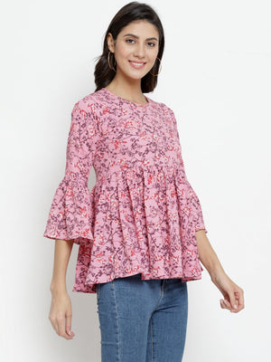ZARVEY Casual Bell Sleeve Floral Print Women Multicolor Top