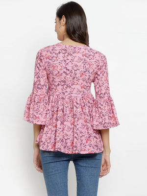 ZARVEY Casual Bell Sleeve Floral Print Women Multicolor Top