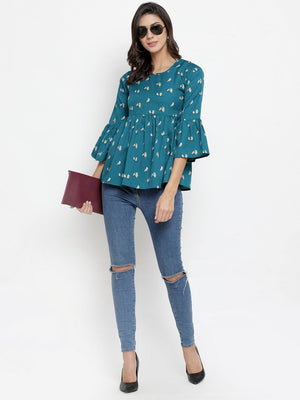 ZARVEY Casual Bell Sleeve Floral Print Women Multicolor Top