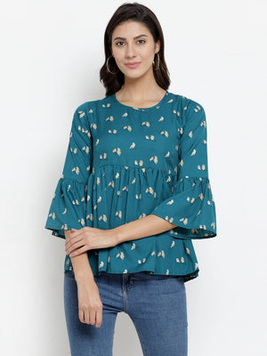 ZARVEY Casual Bell Sleeve Floral Print Women Multicolor Top