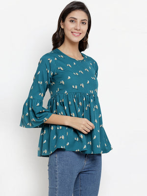 ZARVEY Casual Bell Sleeve Floral Print Women Multicolor Top