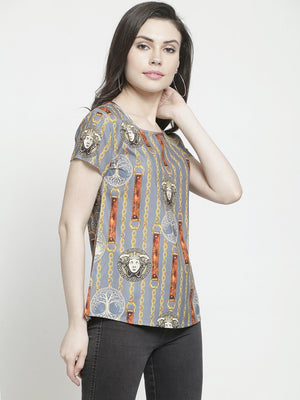 ZARVEY Casual Regular Sleeve Printed Women Multicolor Top