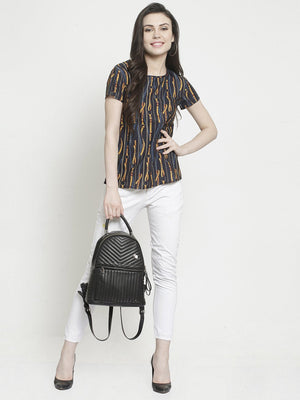 ZARVEY Casual Regular Sleeve Printed Women Dark Blue, Yellow Top