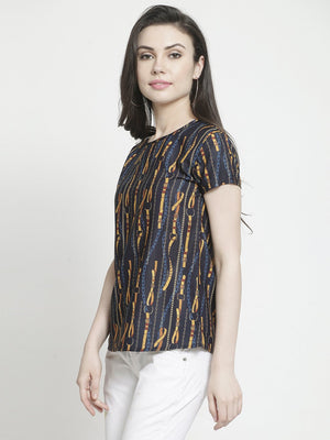 ZARVEY Casual Regular Sleeve Printed Women Dark Blue, Yellow Top