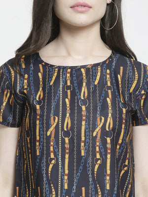 ZARVEY Casual Regular Sleeve Printed Women Dark Blue, Yellow Top