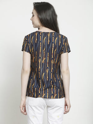 ZARVEY Casual Regular Sleeve Printed Women Dark Blue, Yellow Top