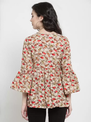 TANDUL  Casual Bell Sleeves Printed Women Red, Beige Top