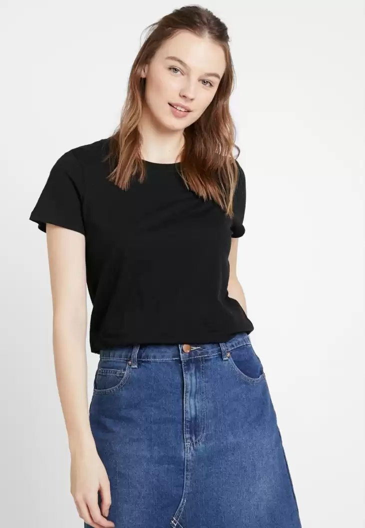 TANDUL  Solid Women Round Neck Black T-Shirt