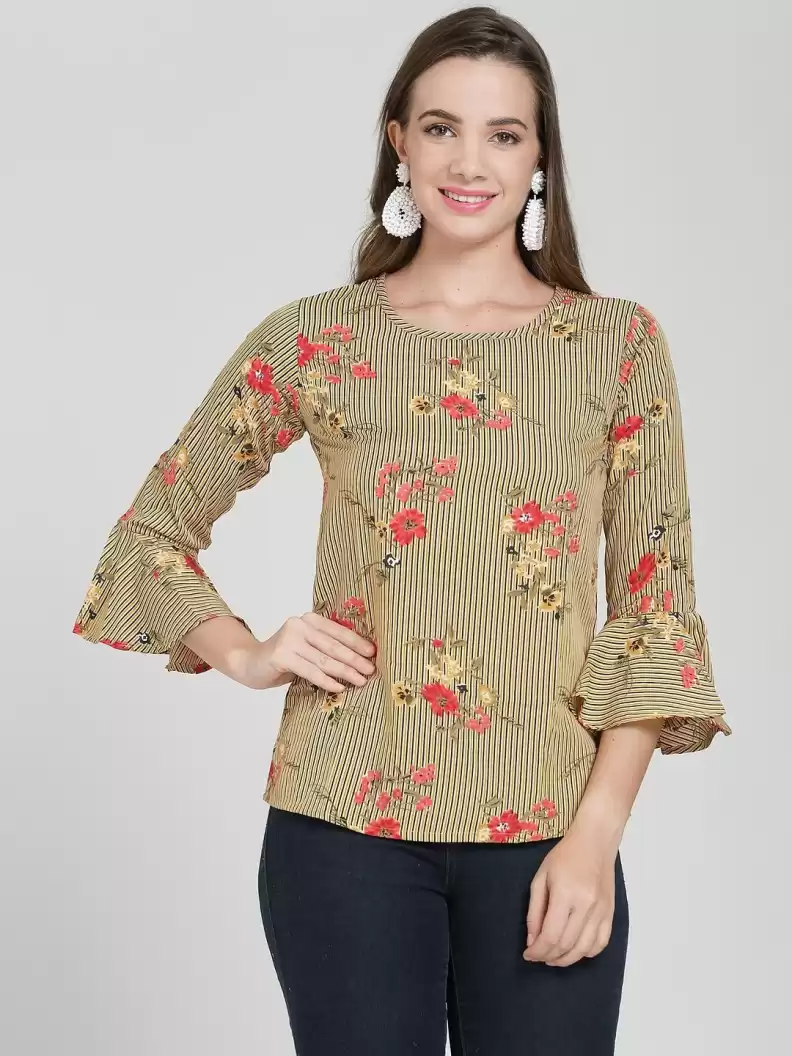 TANDUL  Casual Bell Sleeves Floral Print Women Multicolor Top