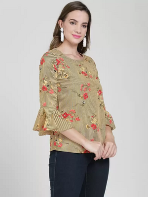 TANDUL  Casual Bell Sleeves Floral Print Women Multicolor Top