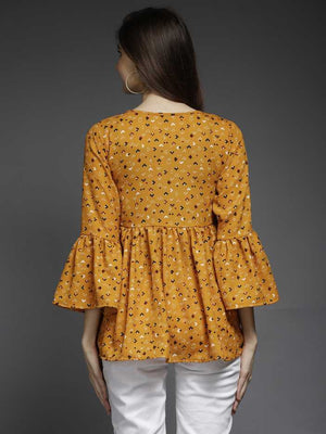 Casual Bell Sleeves Printed Women Multicolor Top