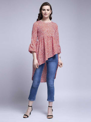 Casual Bell Sleeves Printed Women Orange Top