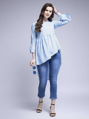 TANDUL  Casual Bell Sleeves Printed Women Blue Top