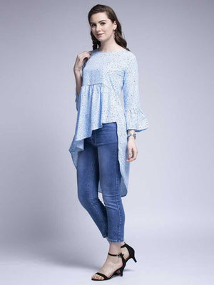 TANDUL  Casual Bell Sleeves Printed Women Blue Top