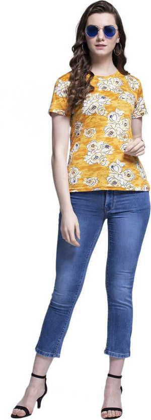 Casual Regular Sleeves Floral Print Women Yellow Top