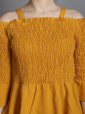 TANDUL  Casual Regular Sleeves Solid Women Yellow Top