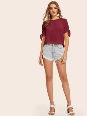 TANDUL  Casual Regular Sleeves Solid Women Maroon Top