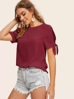 TANDUL  Casual Regular Sleeves Solid Women Maroon Top