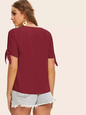 TANDUL  Casual Regular Sleeves Solid Women Maroon Top