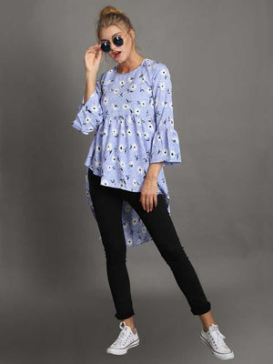 Casual Bell Sleeves Printed Women Multicolor Top