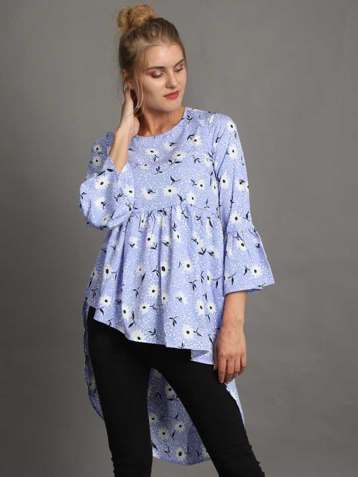 Casual Bell Sleeves Printed Women Multicolor Top