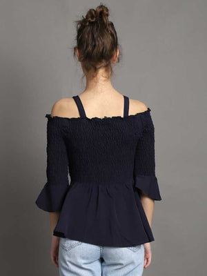 Casual Regular Sleeves Solid Women Blue Top