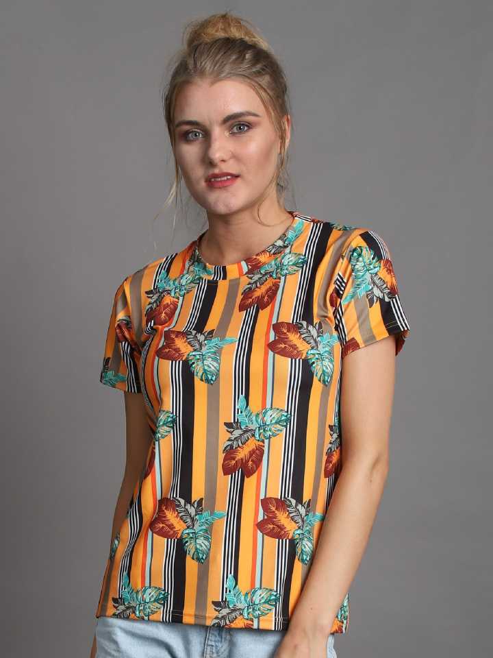 TANDUL  Printed Women Round Neck Multicolor T-Shirt