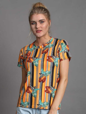 TANDUL  Printed Women Round Neck Multicolor T-Shirt