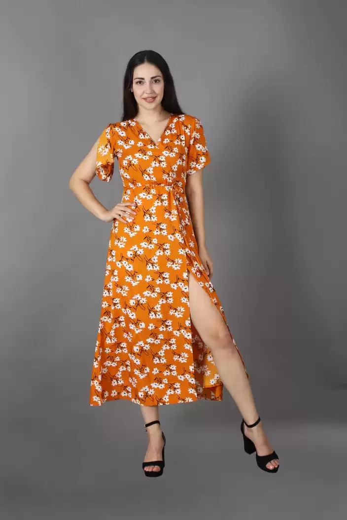 TANDUL  Women Maxi Yellow Dress With Mask