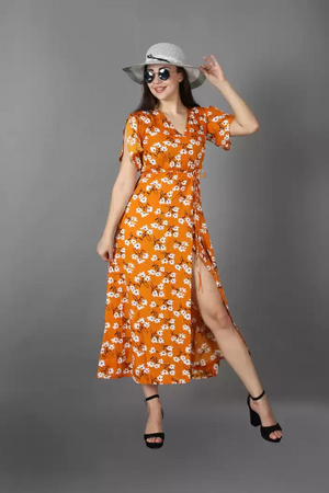 TANDUL  Women Maxi Yellow Dress With Mask