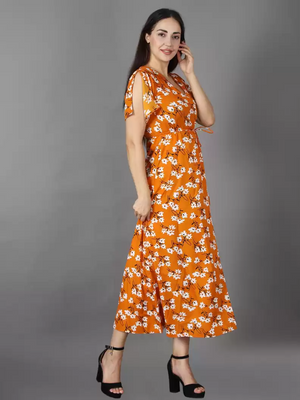 TANDUL  Women Maxi Yellow Dress With Mask