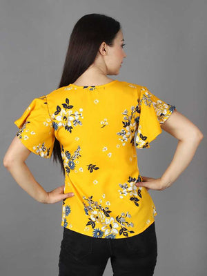 TANDUL  Casual Butterfly Sleeves Floral Print Women Multicolor Top