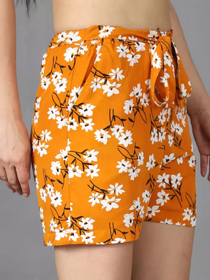 TANDUL  Floral Print Women Orange Basic Shorts