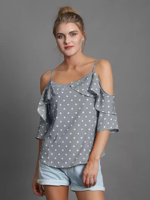 TANDUL  Casual Shoulder Straps Polka Print Women Multicolor Top