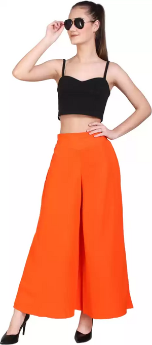 TANDUL  Flared Women Orange Crepe Trousers